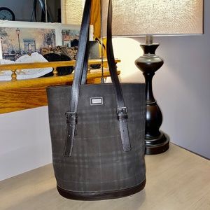 Vintage BURBERRY Dark brown plaid check bucket tote bag purse Made in Italy